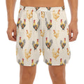 Watercolor Rooster Pattern Print Men's Split Running Shorts