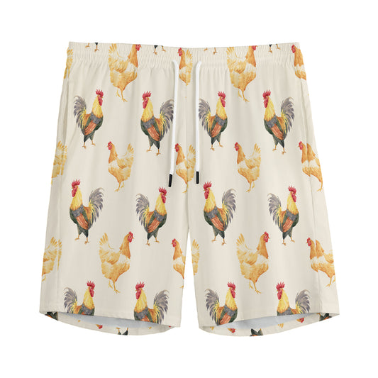 Watercolor Rooster Pattern Print Men's Sports Shorts