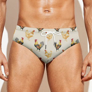 Watercolor Rooster Pattern Print Men's Swim Briefs