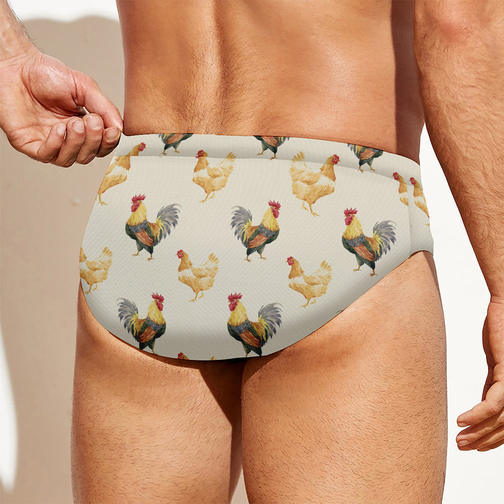 Watercolor Rooster Pattern Print Men's Swim Briefs