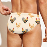 Watercolor Rooster Pattern Print Men's Swim Briefs
