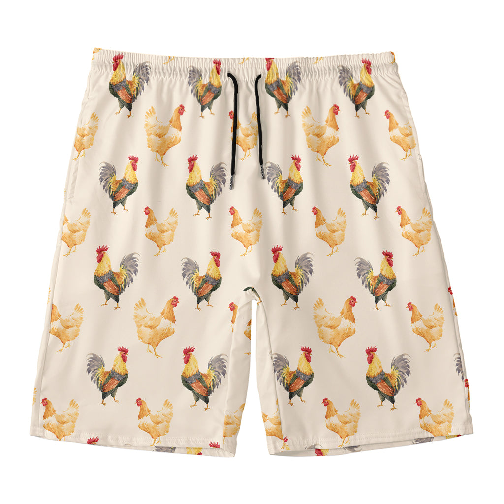 Watercolor Rooster Pattern Print Men's Swim Trunks