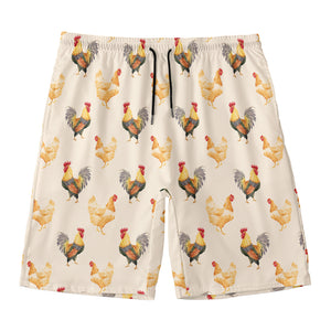 Watercolor Rooster Pattern Print Men's Swim Trunks