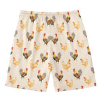 Watercolor Rooster Pattern Print Men's Swim Trunks