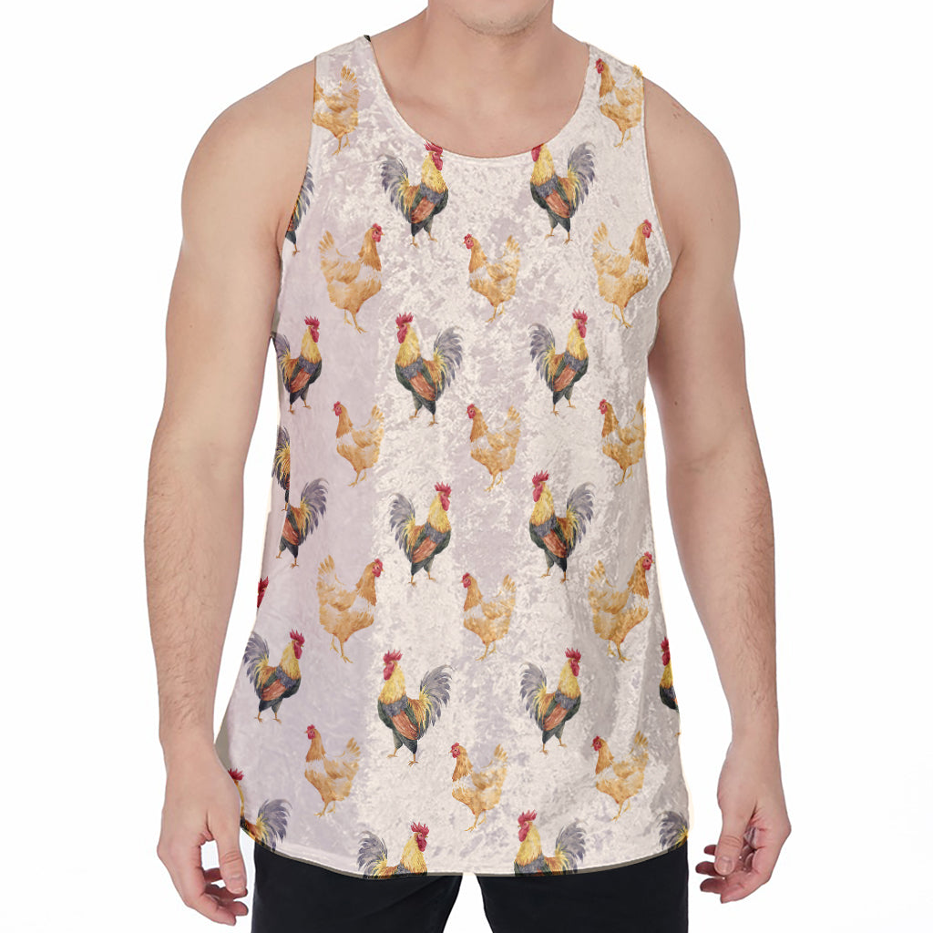 Watercolor Rooster Pattern Print Men's Velvet Tank Top