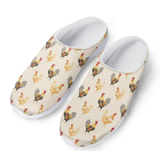 Watercolor Rooster Pattern Print Mesh Casual Shoes