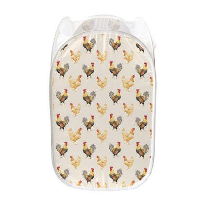Watercolor Rooster Pattern Print Mesh Laundry Hamper