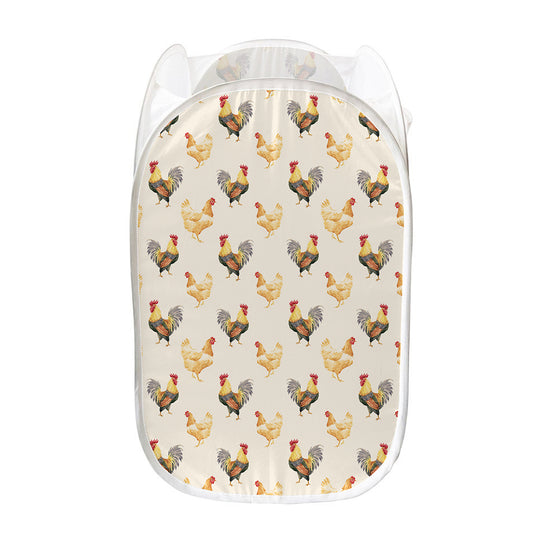 Watercolor Rooster Pattern Print Mesh Laundry Hamper