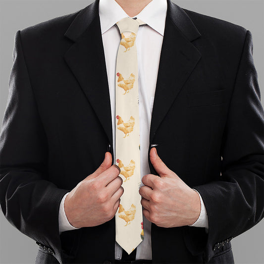 Watercolor Rooster Pattern Print Necktie