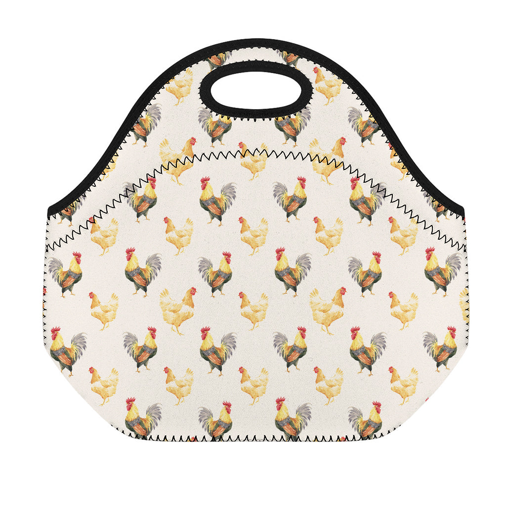 Watercolor Rooster Pattern Print Neoprene Lunch Bag