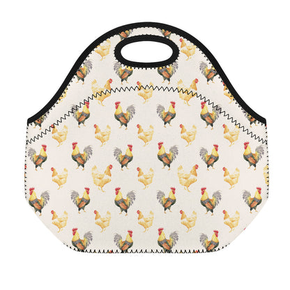 Watercolor Rooster Pattern Print Neoprene Lunch Bag