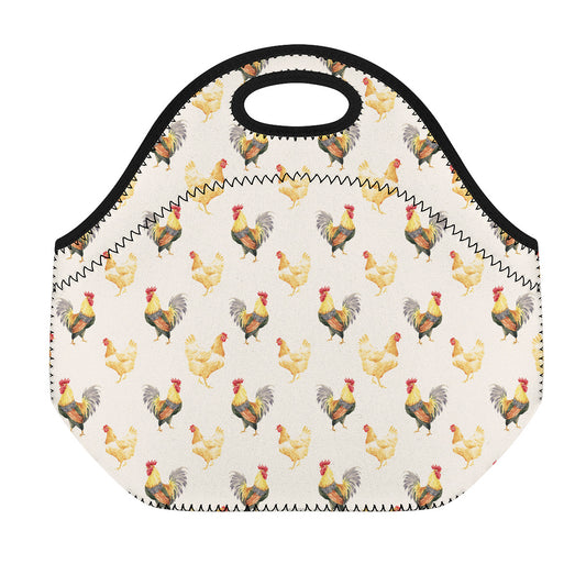 Watercolor Rooster Pattern Print Neoprene Lunch Bag
