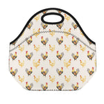 Watercolor Rooster Pattern Print Neoprene Lunch Bag
