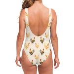 Watercolor Rooster Pattern Print One Piece Swimsuit