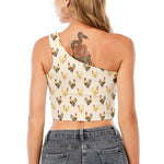 Watercolor Rooster Pattern Print One Shoulder Crop Top