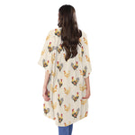 Watercolor Rooster Pattern Print Open Front Beach Cover Up