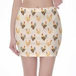 Watercolor Rooster Pattern Print Pencil Mini Skirt