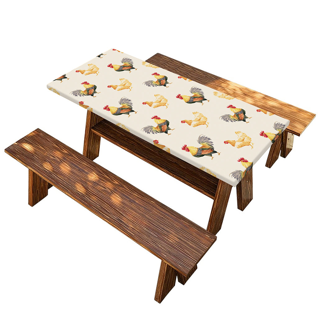 Watercolor Rooster Pattern Print Picnic Table Cover