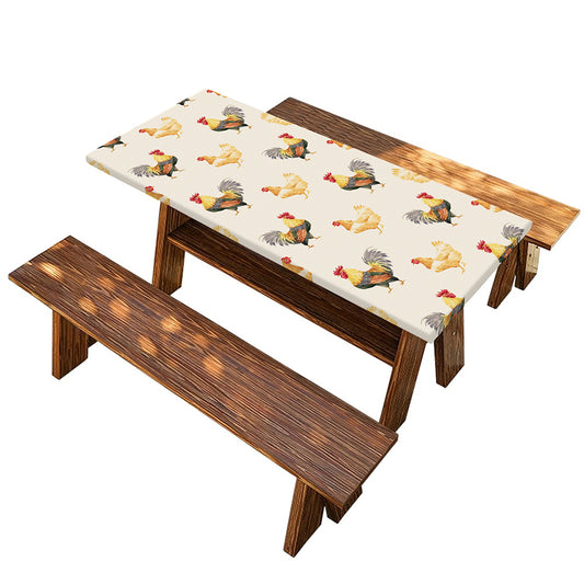 Watercolor Rooster Pattern Print Picnic Table Cover