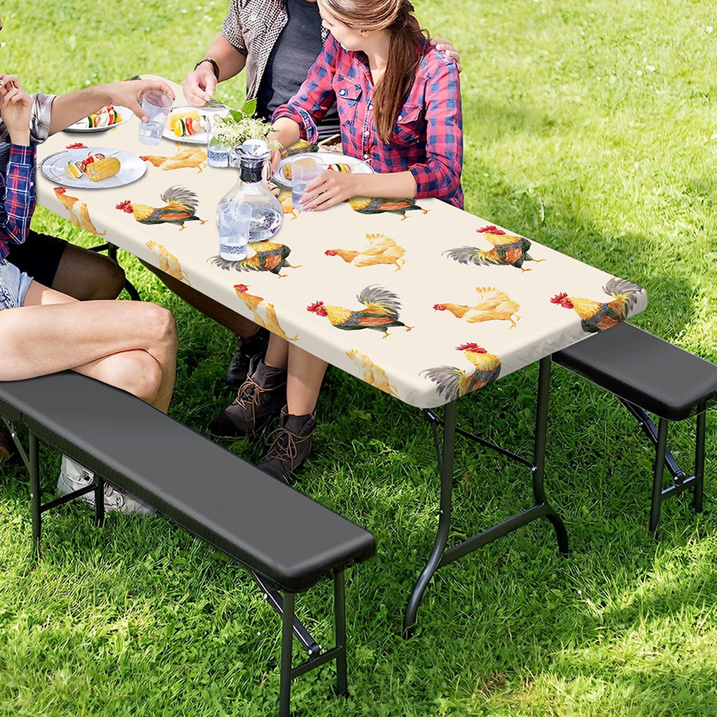 Watercolor Rooster Pattern Print Picnic Table Cover