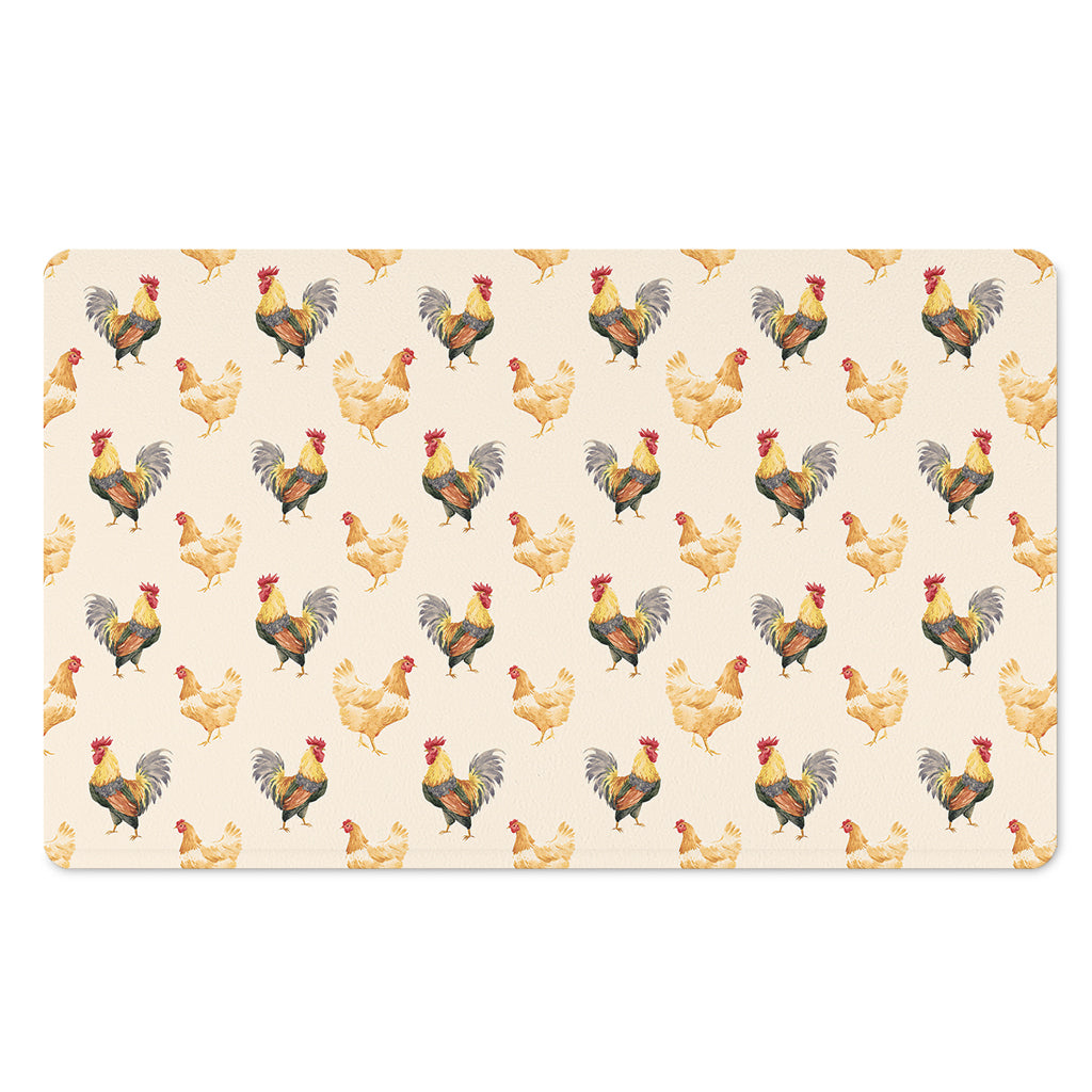 Watercolor Rooster Pattern Print Polyester Doormat
