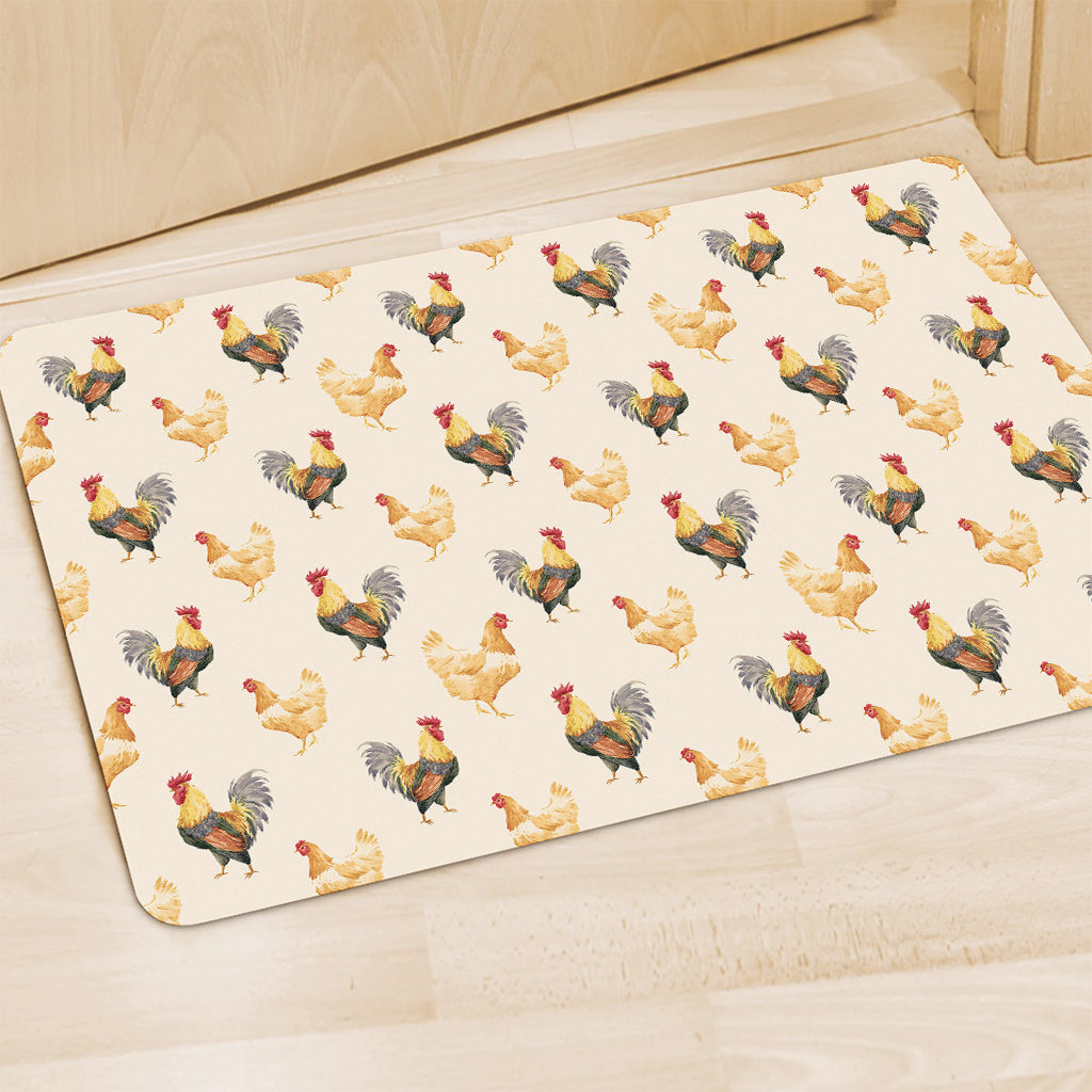 Watercolor Rooster Pattern Print Polyester Doormat