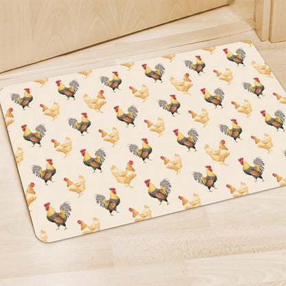 Watercolor Rooster Pattern Print Polyester Doormat