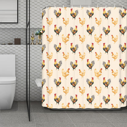 Watercolor Rooster Pattern Print Polyester Shower Curtain