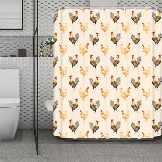 Watercolor Rooster Pattern Print Polyester Shower Curtain