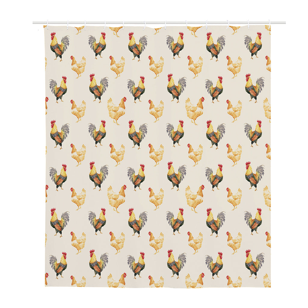 Watercolor Rooster Pattern Print Polyester Shower Curtain