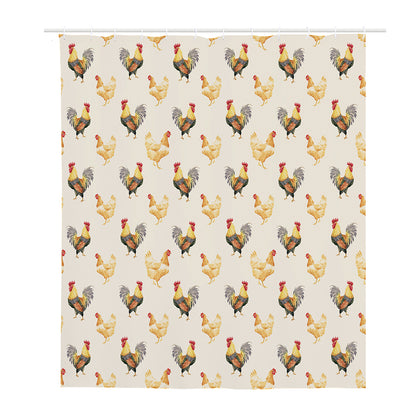 Watercolor Rooster Pattern Print Polyester Shower Curtain