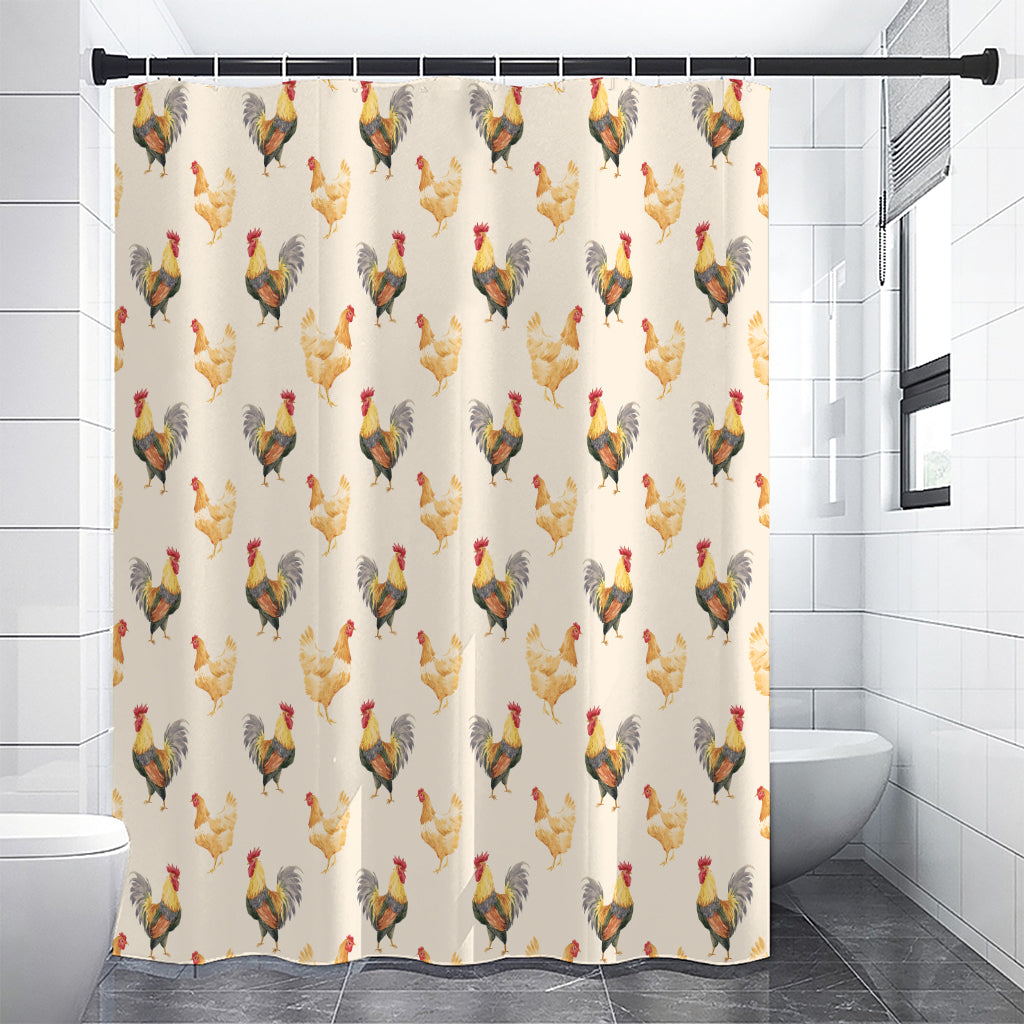 Watercolor Rooster Pattern Print Premium Shower Curtain