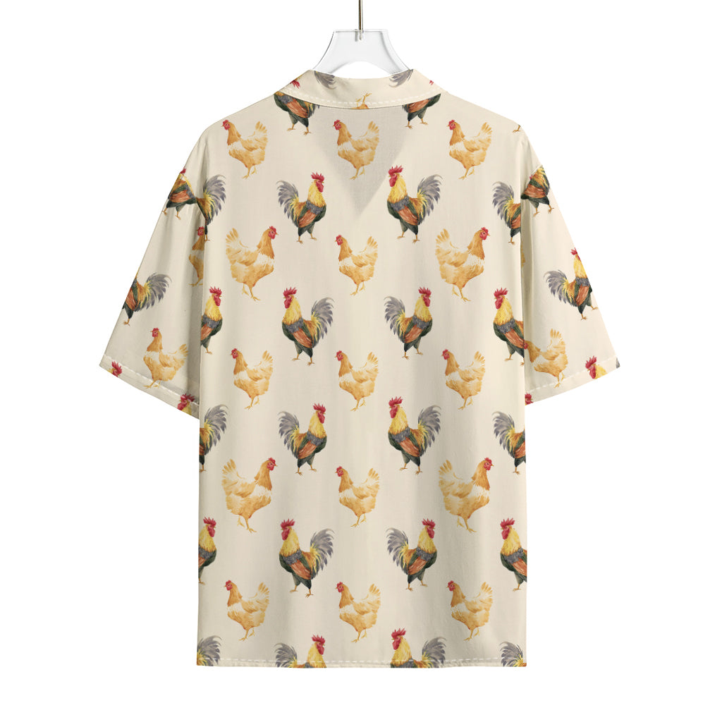 Watercolor Rooster Pattern Print Rayon Hawaiian Shirt