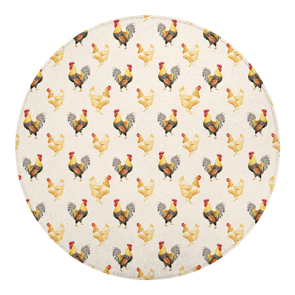 Watercolor Rooster Pattern Print Round Blanket
