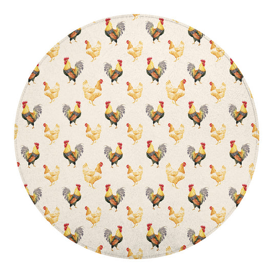 Watercolor Rooster Pattern Print Round Blanket