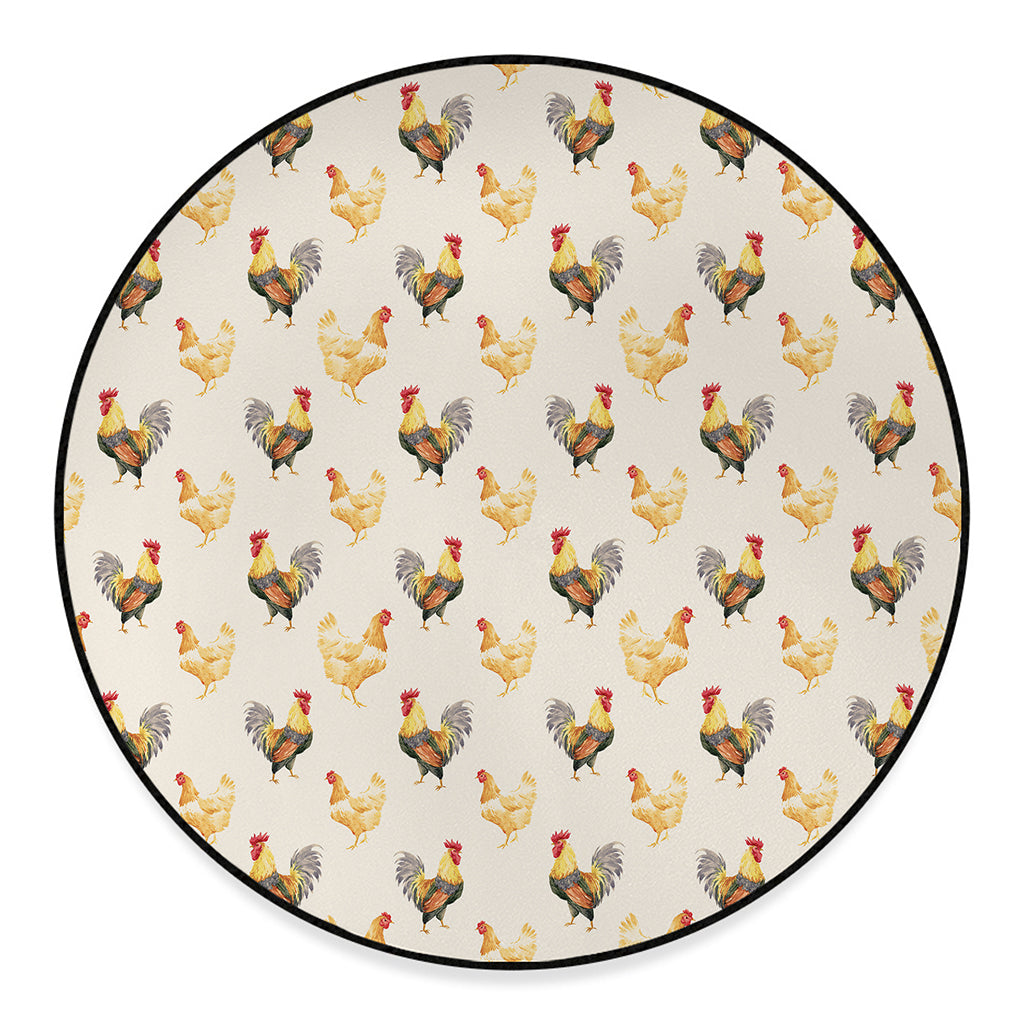 Watercolor Rooster Pattern Print Round Floor Mat