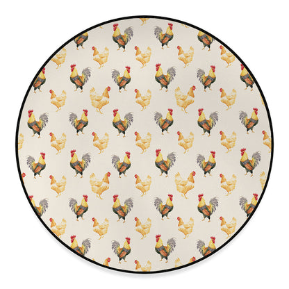 Watercolor Rooster Pattern Print Round Floor Mat