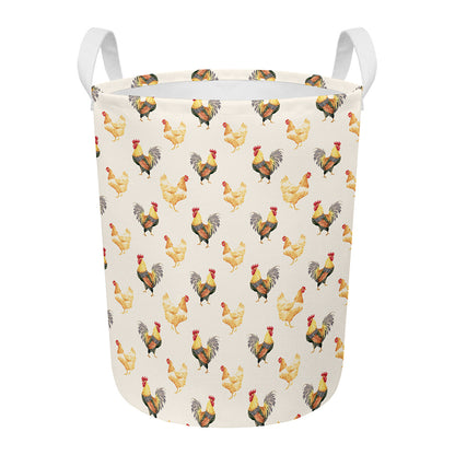 Watercolor Rooster Pattern Print Round Laundry Basket