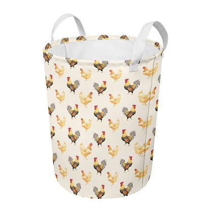 Watercolor Rooster Pattern Print Round Laundry Basket