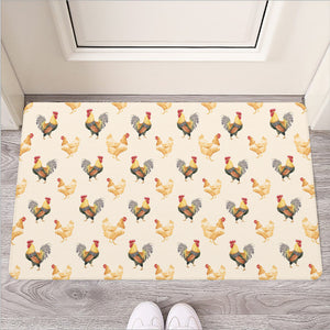 Watercolor Rooster Pattern Print Rubber Doormat