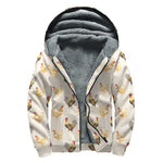 Watercolor Rooster Pattern Print Sherpa Lined Zip Up Hoodie