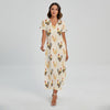 Watercolor Rooster Pattern Print Short Sleeve Maxi Dress