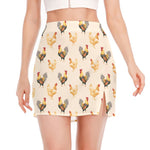 Watercolor Rooster Pattern Print Side Slit Mini Skirt