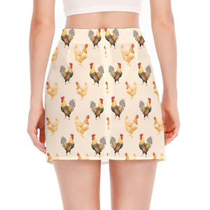 Watercolor Rooster Pattern Print Side Slit Mini Skirt