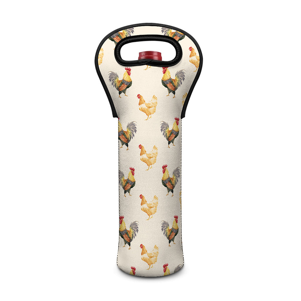 Watercolor Rooster Pattern Print Single Neoprene Wine Tote