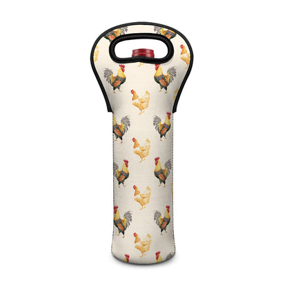 Watercolor Rooster Pattern Print Single Neoprene Wine Tote
