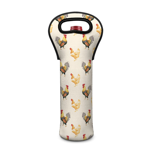 Watercolor Rooster Pattern Print Single Neoprene Wine Tote