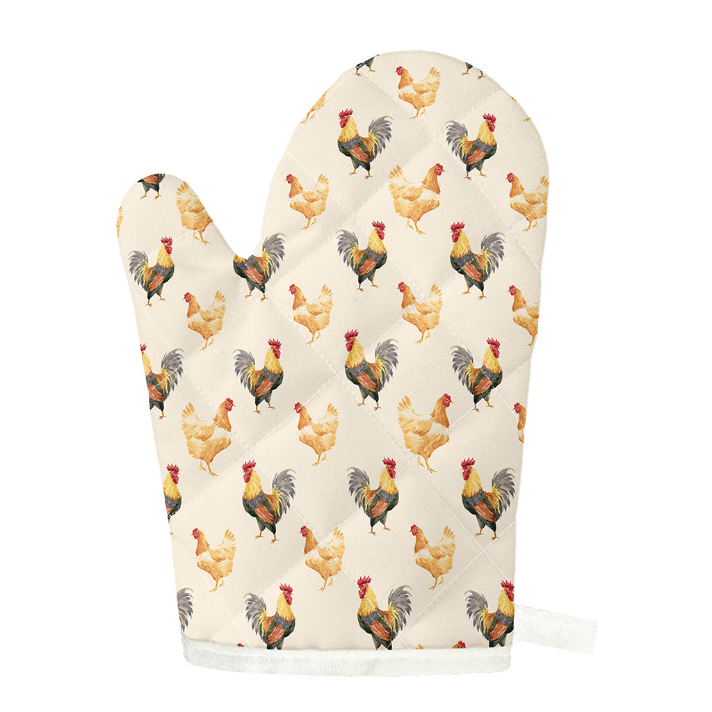 Watercolor Rooster Pattern Print Single Oven Mitt