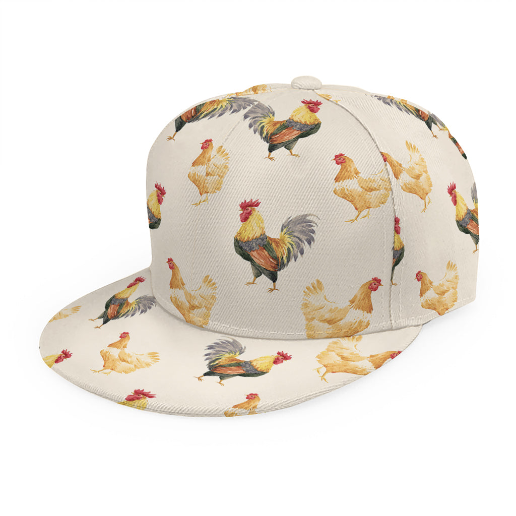 Watercolor Rooster Pattern Print Snapback Cap