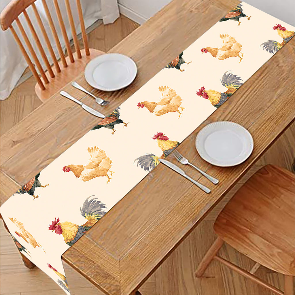 Watercolor Rooster Pattern Print Table Runner